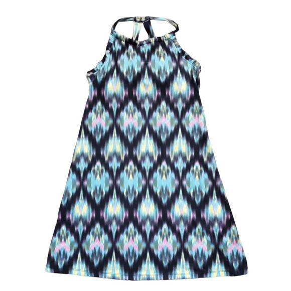 Tehama Athletic Strappy Halter Watercolor Geo Stretchy Mini Dress, Size Medium - Picture 1 of 10